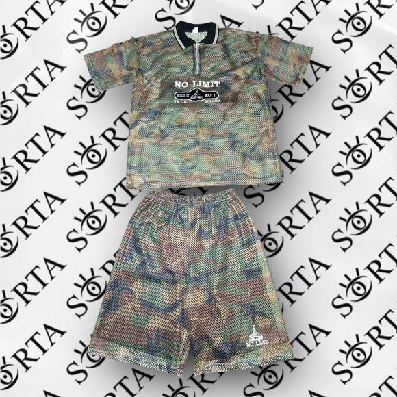 VTG 90s Master P No Limit Soldier Camo Mesh Shirt and Shorts Set Size L - Picture 1 of 16